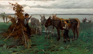 ""Garcons gardant des anes" (ロバを放牧する少年) Peinture de Willem Maris (1844-1910) - 1865 - キャンバスに油彩 Dim 90.3x138 cm ハーグ市立美術館 作： Willem Maris