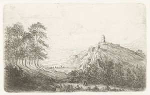 山の頂上に城のある山の風景 作： Willem Matthias Jan van Dielen