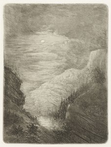 月明かりの下で川と山の風景 作： Willem Matthias Jan van Dielen
