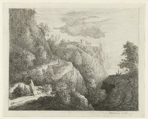 道端に人影が鎮座する山の風景 作： Willem Matthias Jan van Dielen