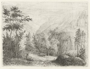 道に沿って休む姿のある山の風景 作： Willem Matthias Jan van Dielen