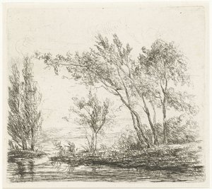 水辺の木々のある風景 作： Willem Matthias Jan van Dielen