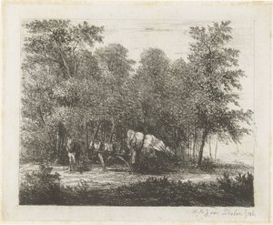 満載の荷車と馬具をつけた馬を持つ男性のいる風景 作： Willem Matthias Jan van Dielen