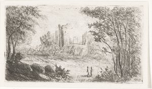 城跡と二人の人物のいる風景 作： Willem Matthias Jan van Dielen