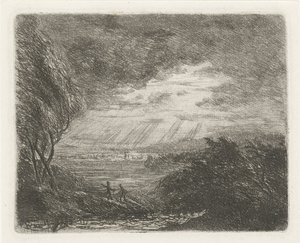 嵐と雨の中で 2 人の人物がいる風景 作： Willem Matthias Jan van Dielen