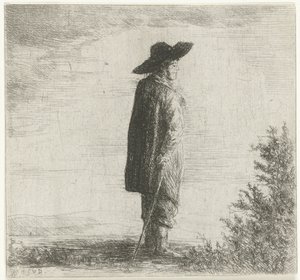 風景の中の帽子と棒を持つ男 作： Willem Matthias Jan van Dielen