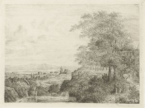 神殿と人物像のある南部の風景 作： Willem Matthias Jan van Dielen