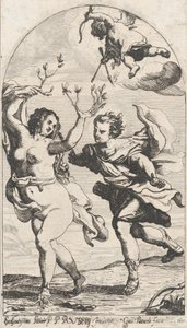 アポロから逃げるダフネと頭上のキューピッド（1631年