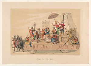 1856年のユトレヒト仮面舞踏会の第6グループ カーニバル ジョイ (オブジェクトのタイトル) 17 世紀中頃、H.H. Mutua Fides のメンバーである学生は、Utrechtsche Hoogeschool の 220 周年を祝います。 作： Willem Pieter Hoevenaar