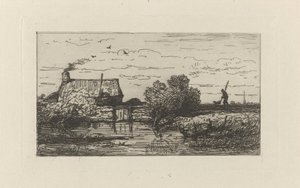 水上の農場の眺め 作： Willem Roelofs (I)