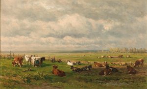 牛のいる牧草地の風景 Weidelandschap met vee 作： Willem Roelofs (I)