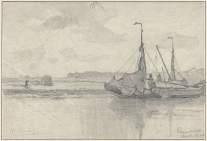 パペンドレヒトの風景の中の漁船 作： Willem Roelofs (I)