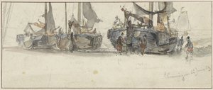 スヘフェニンゲンのビーチで漁船 作： Willem Roelofs (I)