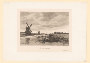 運河沿いの風車のある風景 アムステルダム近郊 (オブジェクトのタイトル) 作： Willem Steelink (II)