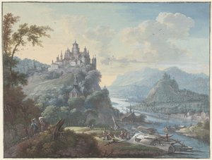 丘の上に都市がある川の風景 作： Willem Troost (I)
