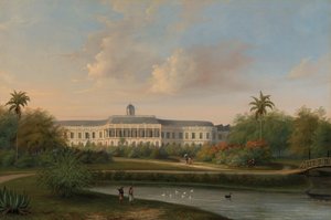 1834 年 10 月 10 日の地震前のブイテンゾルグ宮殿の後姿 作： Willem Troost (II)