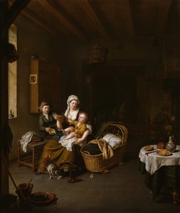 子供に食事を与える母親 「The Happy Mother」 1707年 作： Willem Van Mieris