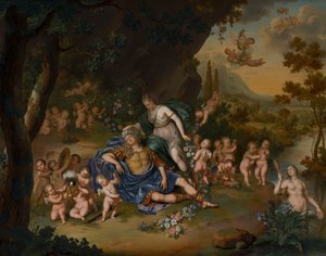 アルミーダ、眠るリナルドを花で縛る 作： ウィレム・ヴァン・ミーリス