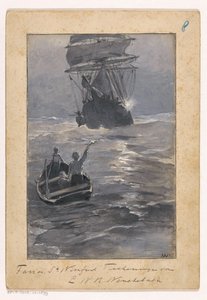沈みゆく手漕ぎボートから船に合図を送る少年たち 作： Ludwig Willem Reymert Wenckebach
