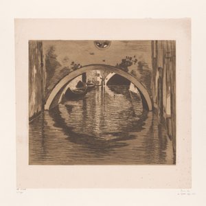 2 つの手漕ぎボートで橋の下を見る 橋の下、ヴェネツィア (原題) 作： Willem Witsen (signed by artist)