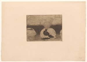 ロンドンのウォータールー橋の前のタグボート 作： Willem Witsen (signed by artist)