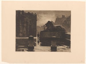 ロンドンのトラファルガー広場と青銅のライオン 作： Willem Witsen (signed by artist)