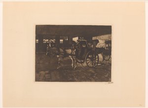 ロンドンのチャリング クロス橋の下で待っている馬車