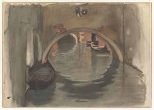 ヴェネツィアのアーチ橋の下を見る