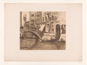 ヴェネツィアの運河に架かる橋のゴンドラ カンポ サンタンジェロ、ベニスの橋 作： Willem Arnoldus Witsen