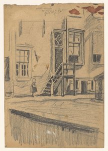 木製の階段、岸壁の壁の女の子 作： Willem Arnoldus Witsen