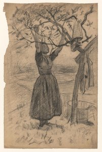 右側の木に洗濯物を干す女性 作： Willem Arnoldus Witsen