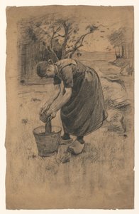 農場の前でバケツで洗濯物をすすぐ女性 作： Willem Arnoldus Witsen