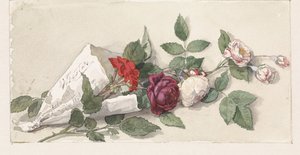 バラとペラルゴニウムの花束 作： Willem de Famars Testas