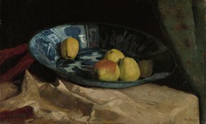デルフトブルーのボウルにりんごのある静物 作： Willem de Zwart