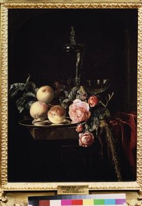 「バラと桃の静物」（バラと桃） ウィレム・ファン・アールスト作（1625年～1683年頃） 1659年 プーシキン美術館、モスクワ 作： Willem van Aelst