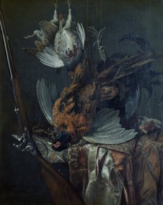 デッドゲームのある静物（キャンバスに油彩） 作： Willem van Aelst