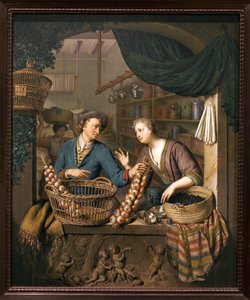 オニオン・セールスマンWillem van Mieris（1662-1747）による絵画、木に油彩 作： Willem Van Mieris
