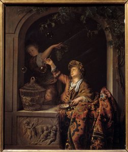 シャボン玉。Willem Van Mieris（1662 - 1747）による絵画 作： Willem Van Mieris