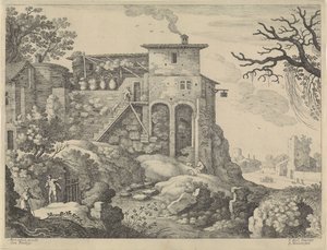 旅館のあるイタリアの風景 作： Willem van Nieulandt (II)