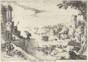 エマオの晩餐のある風景 Christ castellum Emaus petit (オブジェクトのタイトル) 聖書の場面のあるイタリアの風景（シリーズタイトル） 作： Willem van Nieulandt (II)