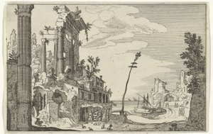 海辺のローマ時代の遺跡 ローマ時代の遺跡と海岸の風景 (シリーズ 1) (シリーズ タイトル) 作： Willem van Nieulandt (II)