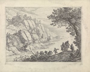 風景の中のライダーと物乞い 作： Willem van Nieulandt (II)