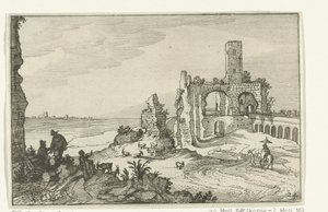 水上のアーチと塔のある廃墟 ローマ時代の遺跡と海岸の風景 (シリーズ 1) (シリーズ タイトル) 作： Willem van Nieulandt (II)