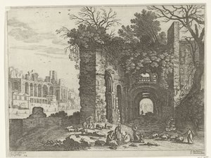 廃墟の前で休む家族 イタリアの風景（連載タイトル） 作： Willem van Nieulandt (II)