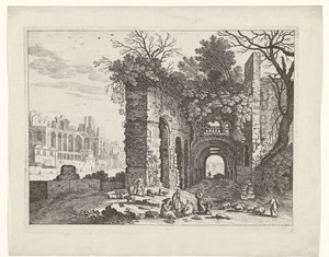 廃墟の前で休む家族 イタリアの風景（連載タイトル） 作： Willem van Nieulandt (II)
