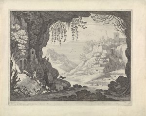 洞窟からの風景の眺め 作： Willem van Nieulandt (II)