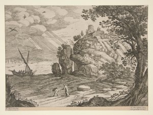 イタリアの風景; 30枚のプレートのうちの1枚 作： Willem van Nieulandt II