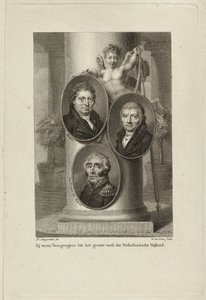 Joan Melchior Kemper、Cornelis Anthony Fannius Scholten、Gijsbert Carel Rutger Reinier van Brienen van Ramerusの肖像入りメモリアル。NL-HlmNHA 1477 53011449 作： Willem van Senus