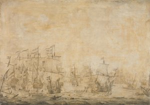 1658 年 11 月 8 日、サウンドでのオランダ艦隊とスウェーデン艦隊の間の戦い 作： Willem van de Velde (I) (attributed to)