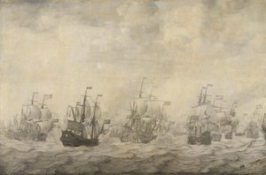 1665 年から 1667 年にかけての第二次英蘭戦争の 4 日間の戦い、1666 年 6 月 11 日から 14 日にかけてのエピソード 作： Willem van de Velde (I)